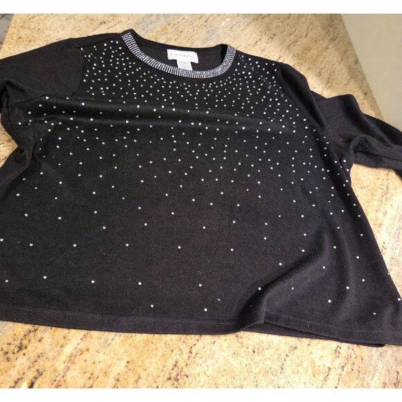 New! C. D. Petites Women XLP 3/4 Sleeve Black Rhinestone Knit Sweater Waterfall - Picture 6 of 12